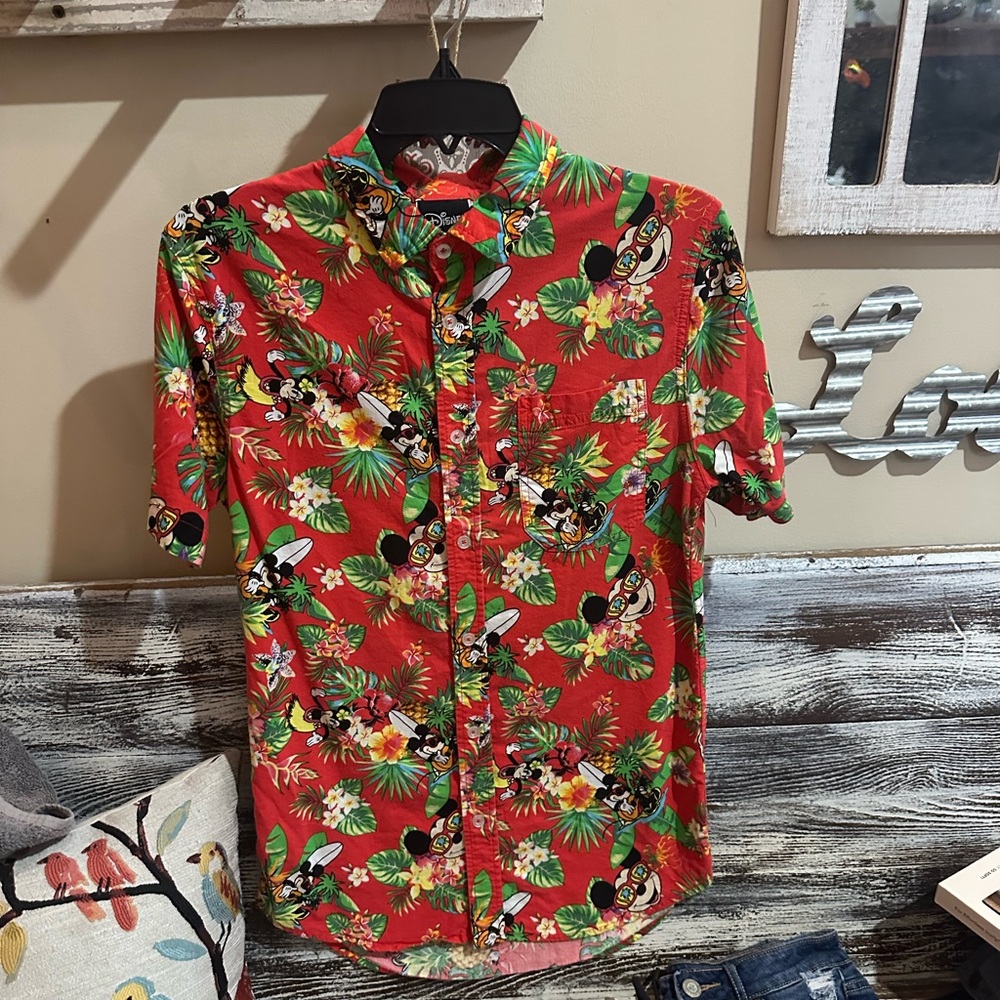 Disney Red and Green Casual Button Down Shirt